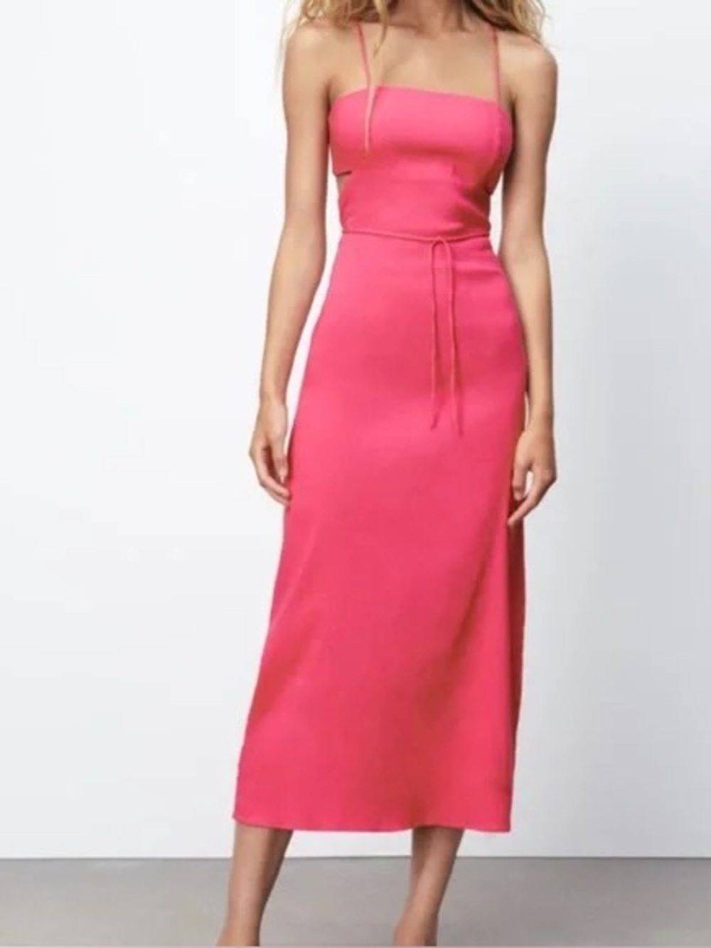 Zara Vibrant Pink midi Strappy lace up Dress with cut outs